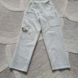 Jacquemus Le Pantalon Cargo Neve in Off White, Wide Leg Fuzzy Pants